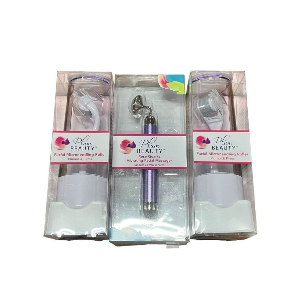 3 plum beauty facial microneedling roller rose quartz vibrating facial massager